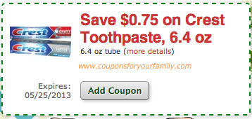 $.75:1 Crest Toothpaste
