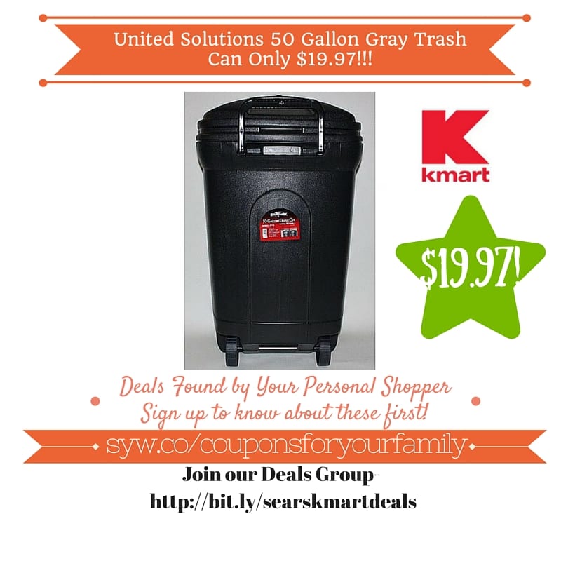 Kmart Retail Deals United Solutions 50 Gallon Gray Trash Can Only 19.97