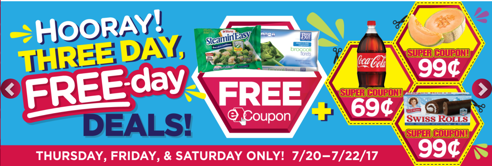 Tops E Coupons: This weeks Three Day Free-Day deals-> Free Tops Frozen Veggies & Little Debbie Cakes plus $.69 Coke 2 ltr and $.99 Canteloupe!!