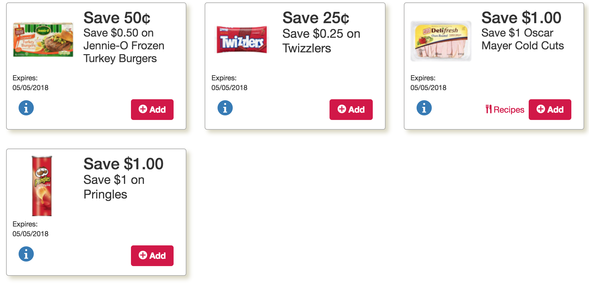This weeks Online Tops Monopoly Coupons: Jennie-O Turkey Burgers, Twizzlers, Oscar Mayer Cold Cuts, Pringles
