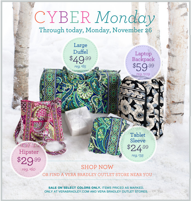 Vera Bradley Coupons and Deals 50 off for Cyber Monday Large Duffels