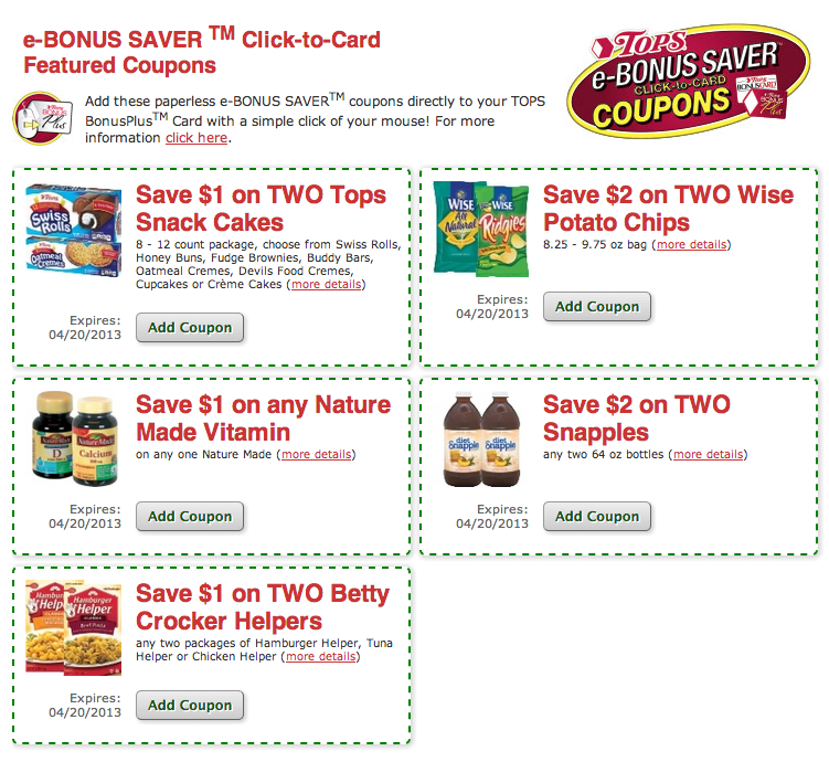 Tops Weekly Click To Card coupons
