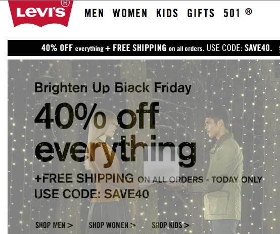 Levi Coupon Code for 40% off everything plus free shipping--today only, 20%  off after today |