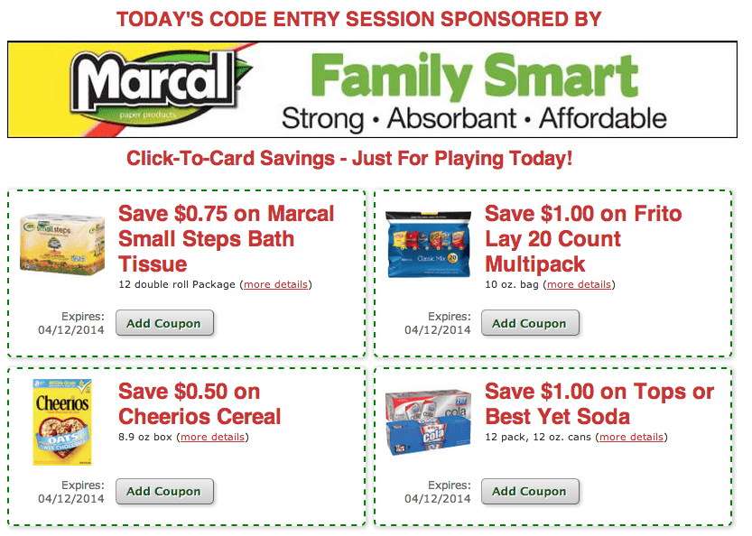 Tops Online Monopoly Game Coupons 