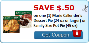Save $.50 on one (1) Marie Callender's Dessert Pie (24 oz or larger) or ...