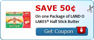 Save 50¢ On one Package of LAND O LAKES® Half Stick Butter
