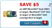 SAVE $5.00 on ANY Nicorette® Gum 100ct or larger, NicoDerm® CQ® 14ct or ...