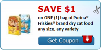 SAVE $1.00 on ONE (1) bag of Purina® Friskies® brand dry cat food any ...