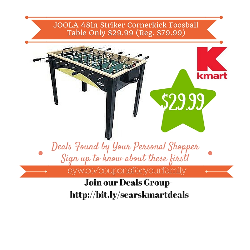 Kmart JOOLA 48in Striker Cornerkick Foosball Table Only 29.99