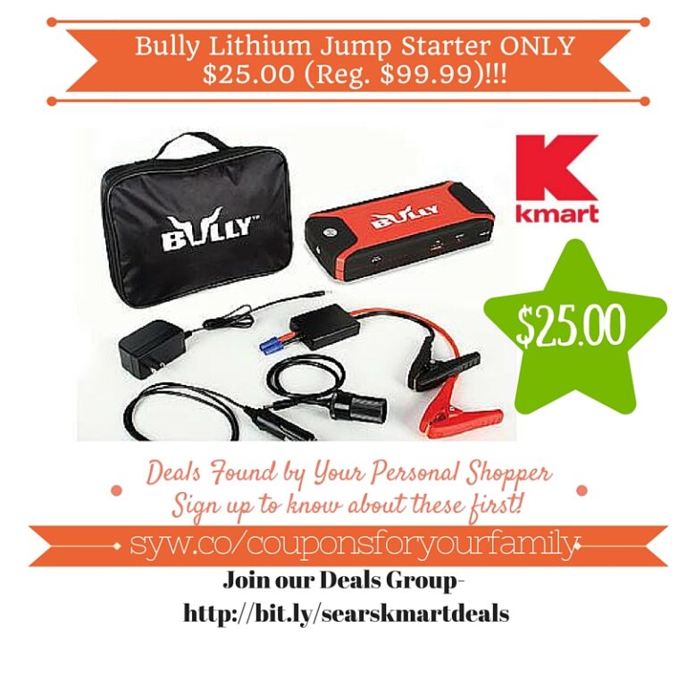 Kmart Bully Lithium Jump Starter Only 25.00 (Reg. 99.99)