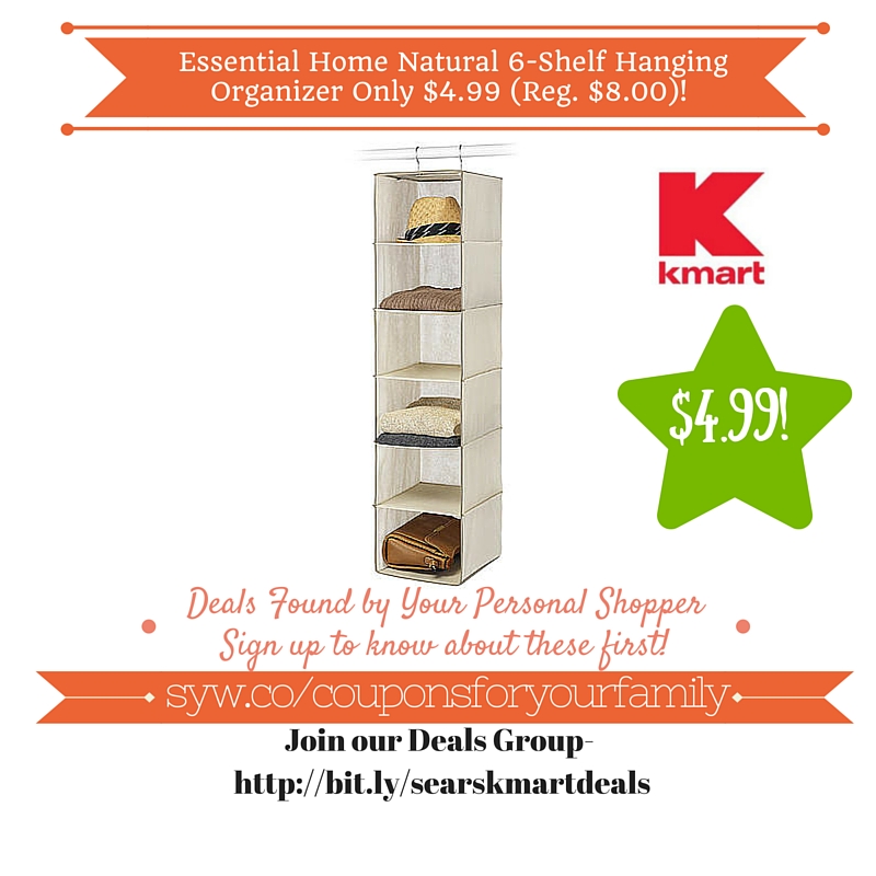 Kmart Essential Home Natural 6Shelf Hanging Organizer Only 4.99 (Reg