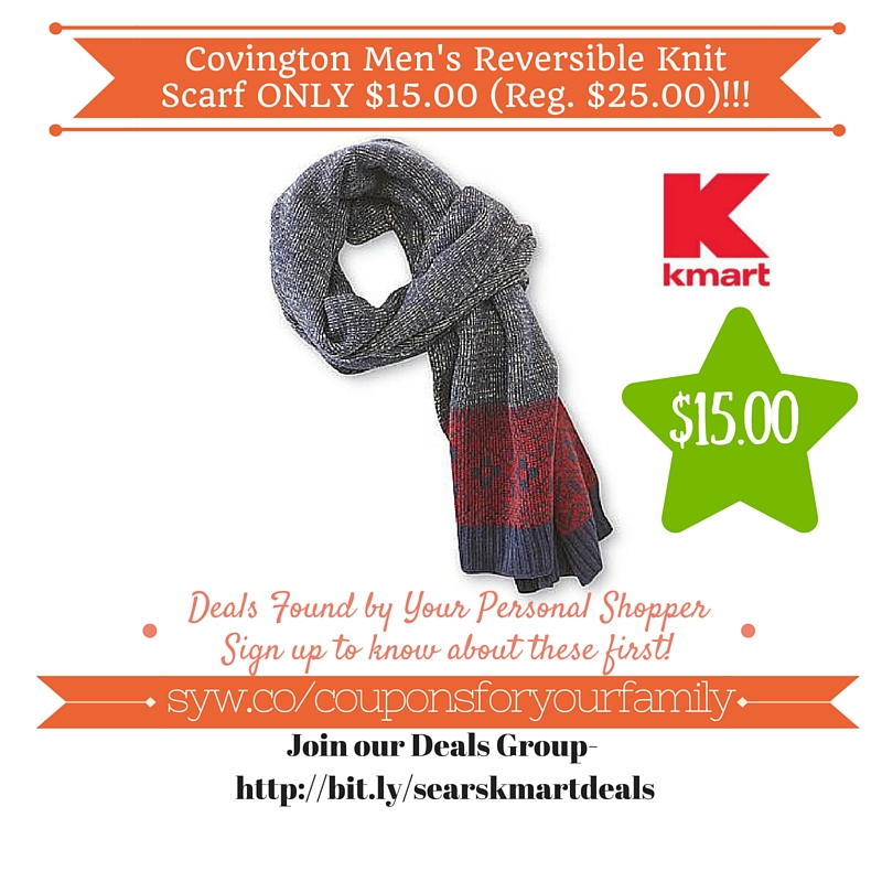 Kmart Covington Men's Reversible Knit Scarf Only 15.00 (Reg. 25.99)