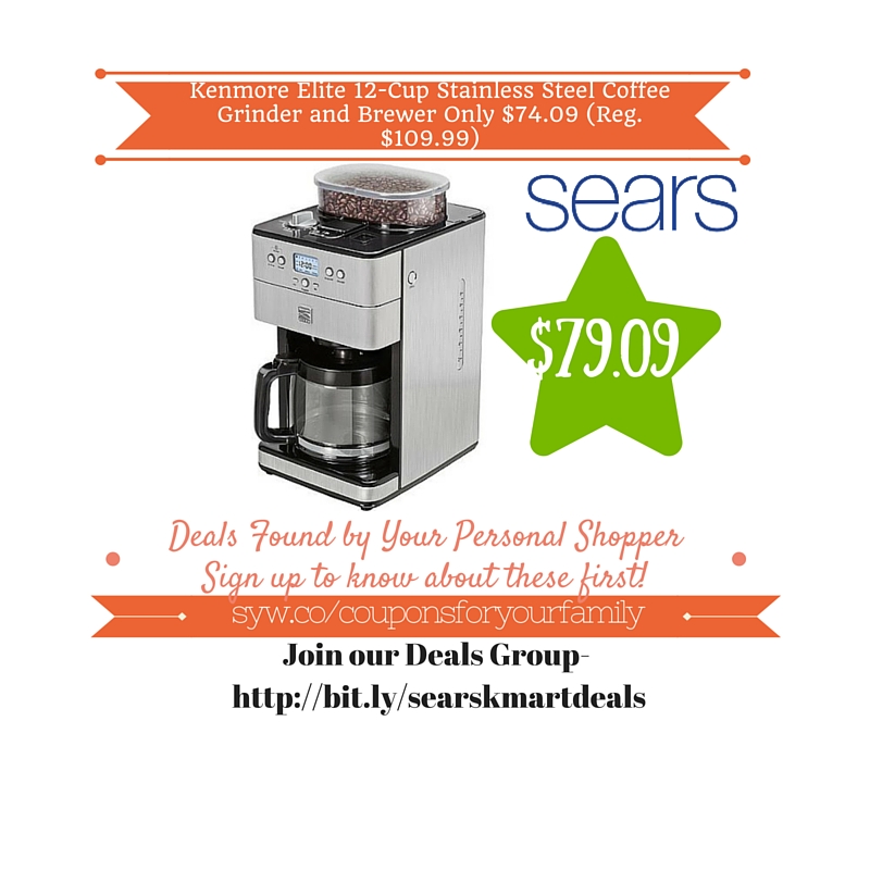 Sears Kenmore Elite 12Cup Stainless Steel Coffee Grinder and Brewer