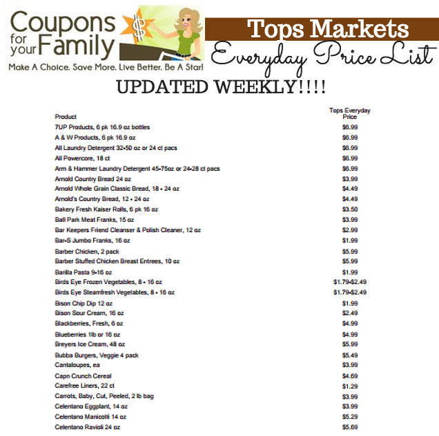 Tops Markets Everyday Price List