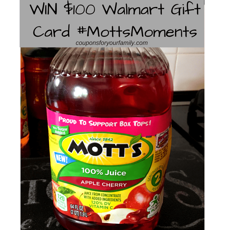 Mott's® Apple Cherry Juice and chance to win 100 Walmart Gift Card!!