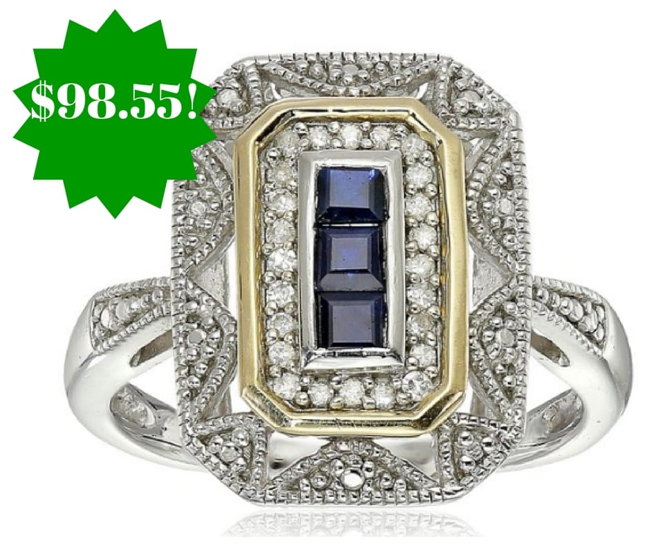 Sterling Silver & 14k Yellow Gold Sapphire & Diamond Art Deco-Style ...