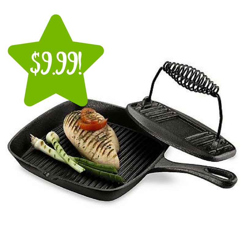 Kmart Essential Home Cast Iron Grill Pan and Press Only 9.99 (Reg. 20)