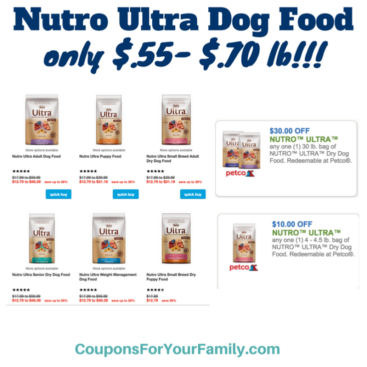 Petco Coupons Nutro Ultra Dog Food get now for only .55.70lb!!