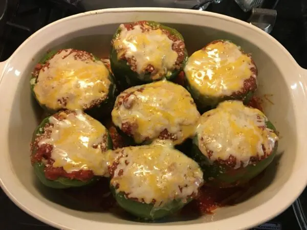 stuffed pepper out of oven