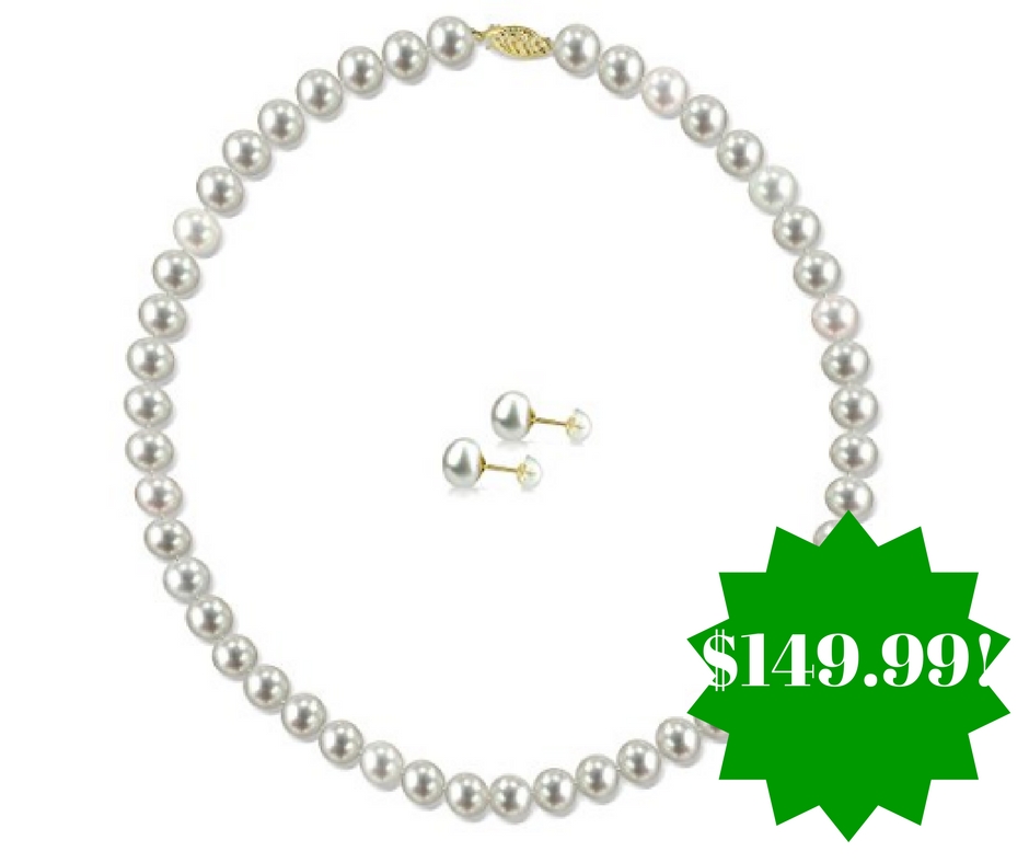 Amazon: 14k Gold White Pearl Necklace 18" and Stud Earrings Set Only $149.99 Shipped (Reg. $250)