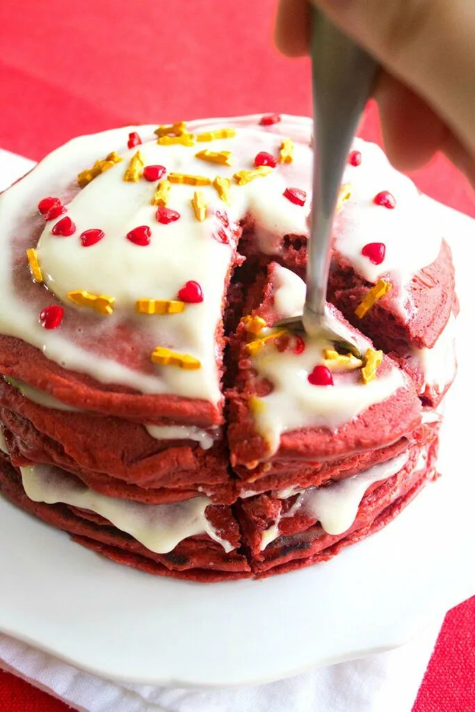 breakfast in bed red velvet pancakes