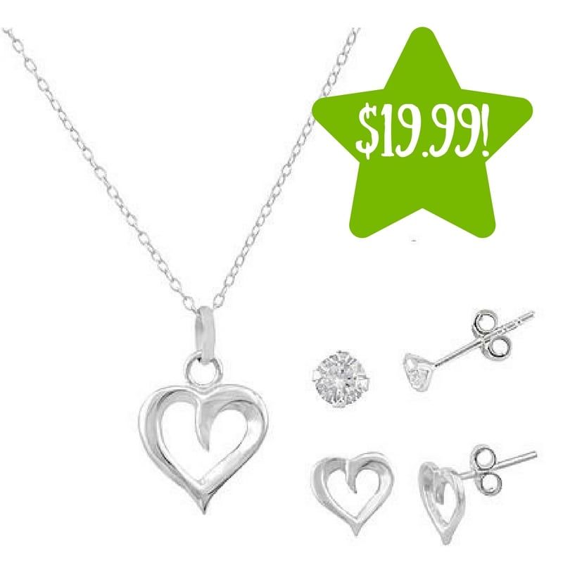 Kmart: 3 Piece Pendant and Heart with Cubic Zirconia Stud Earring Set Only $19.99 (Reg. $100)
