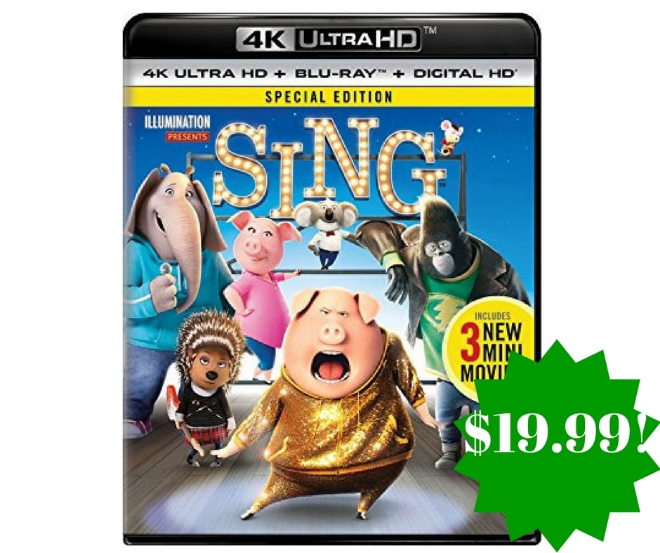 Amazon: Sing - Special Edition (4K Ultra HD + Blu-ray + Digital HD) Only $19.99 (Reg. $45) 