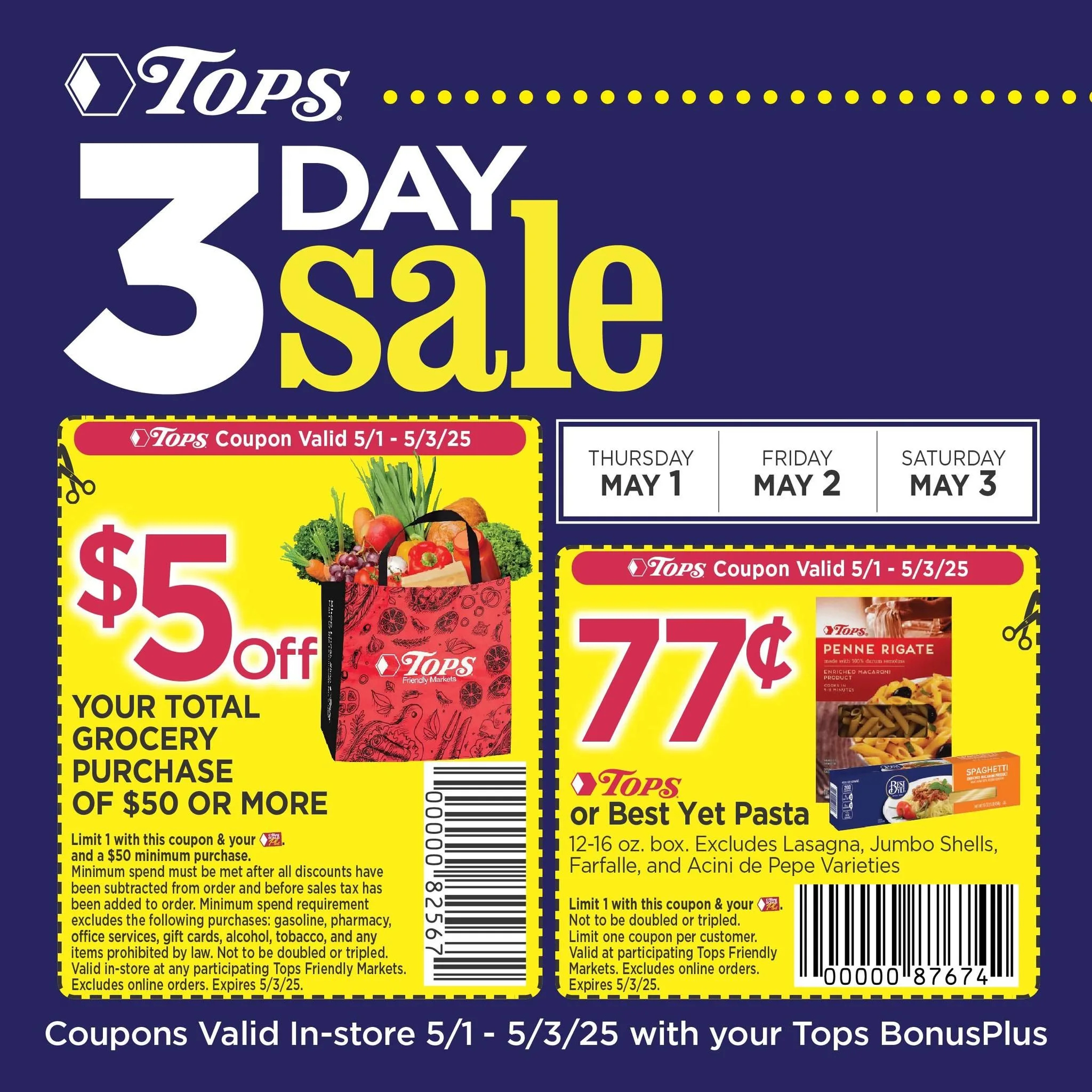 Tops 3 day Sale coupons May 2025