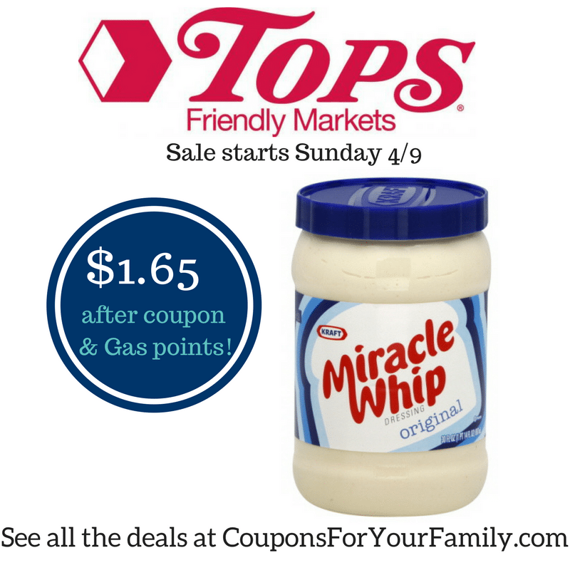 STOCKUP Miracle Whip Tops Markets Deal only $1.65 startng 4/9!