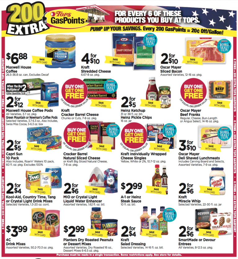 Tops Gas Points Combo Deals this week Get 55 items for only .77 each