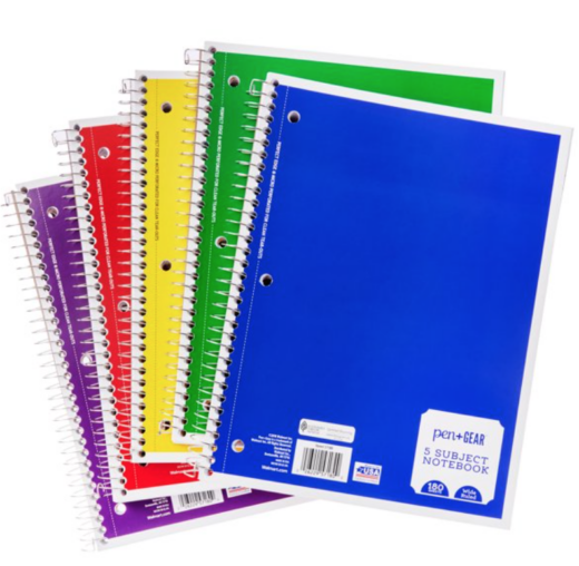 Walmart 1Subject Spiral Notebooks only .25, 3 Subject 1.44, 5
