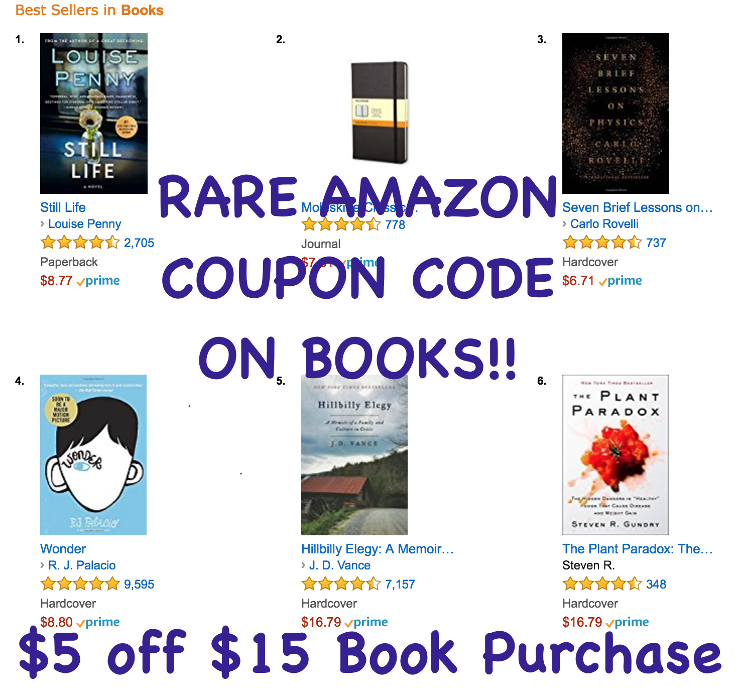 RARE Amazon Coupon Code on Books5 off 15 purchase= 30 SAVINGS!!!