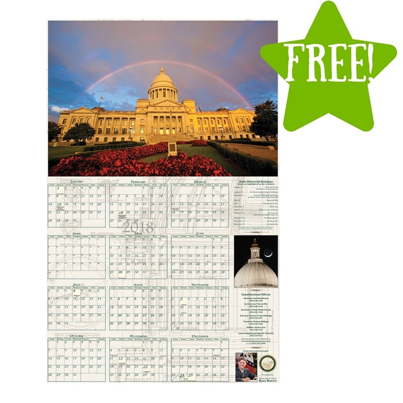 FREE 2018 Arkansas Wall Calendar