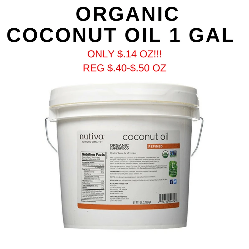 WOW!!– Get 1 gallon of Organic Nutiva Coconut Oil for only $17.99 now (only $.14 oz!!)