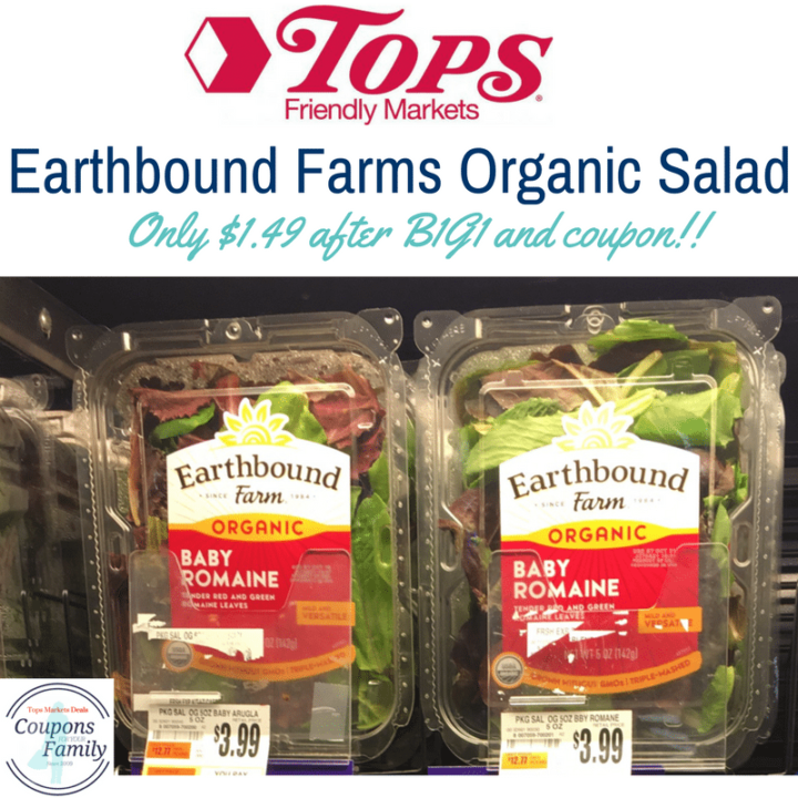 Tops Markets Earthbound Farms Organic Salad only 1.49 after coupon!!