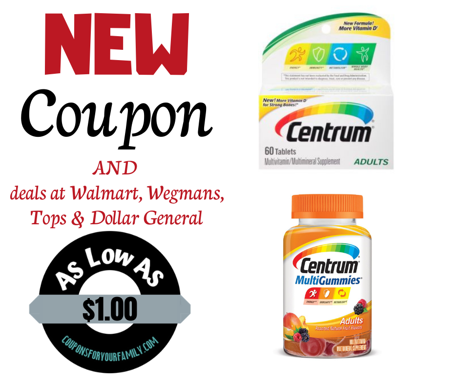 New 4 00 Centrum Vitamins Printable Coupon Deals As Low As 1 