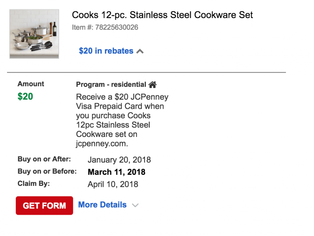 cookware set rebate