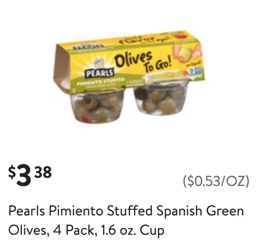 Walmart Pearl Olives to go