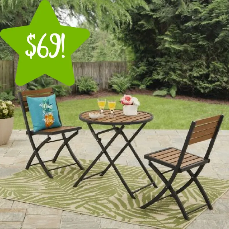 Walmart: Mainstays Calie Bay Folding Faux Wood 3PC Bistro Set Only $69 (Reg. $120) Walmart: Mainstays Calie Bay Folding Faux Wood 3PC Bistro Set Only $69 (Reg. $120)