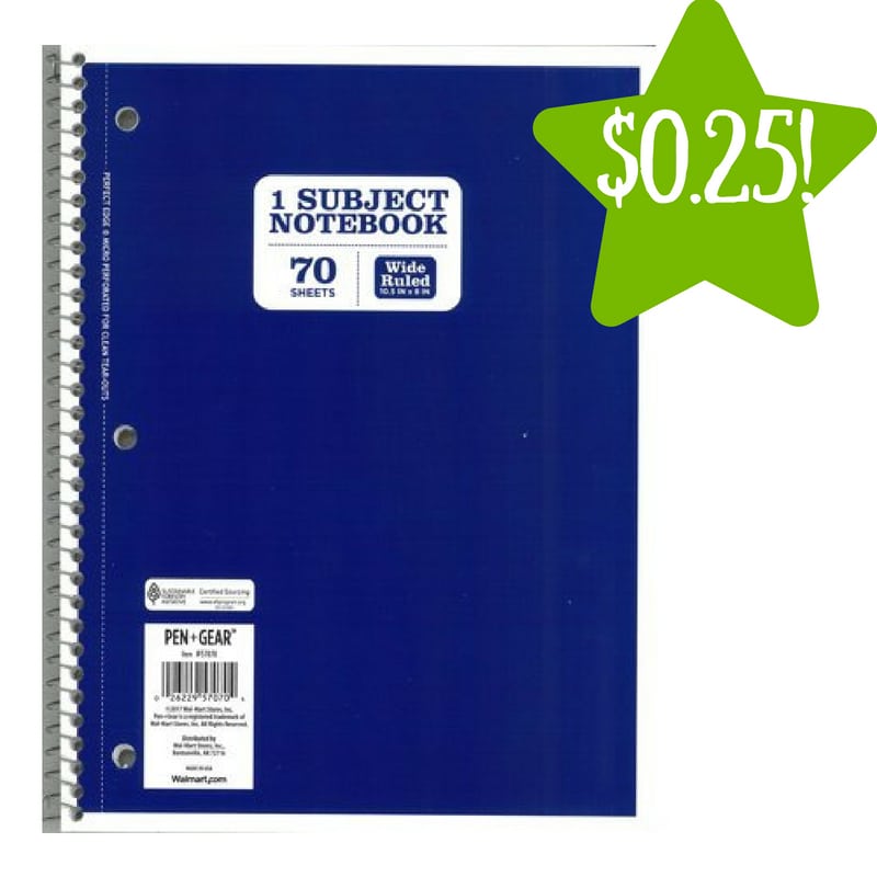 Walmart: Pen+Gear 1 Subject Wide Ruled Notebook Only $0.25 