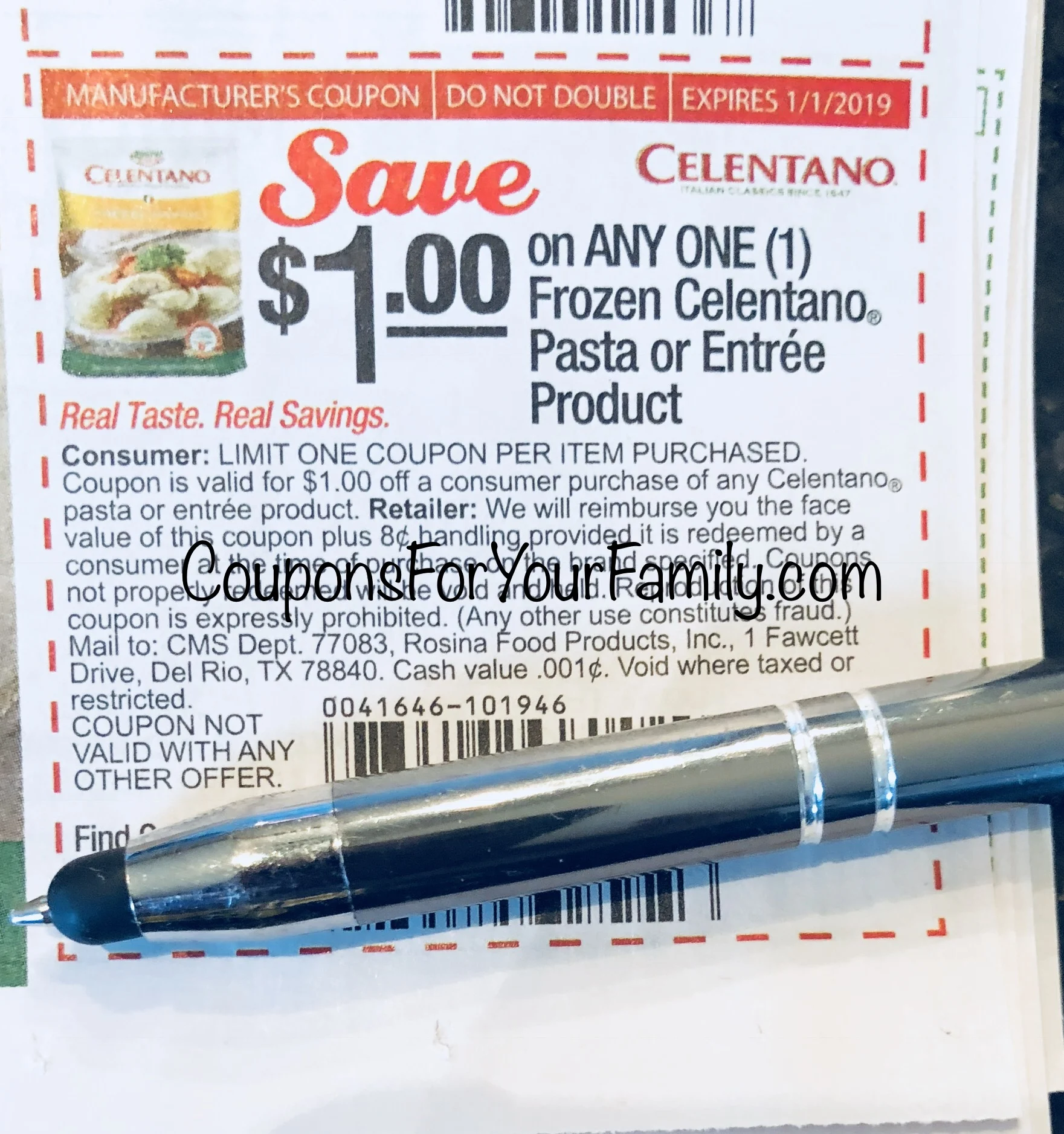 Celentano Pasta Coupon Insert deal