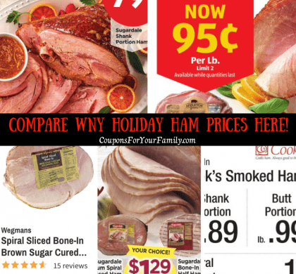 Holiday Ham Price comparison including Honeybaked, Shanks & Spirals as low as $.79lb!