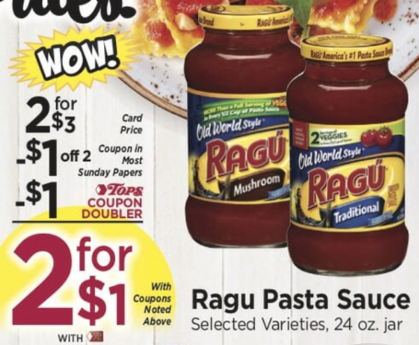 NEW Ragu Coupon makes for FREE Sauce at Tops 3/3 &amp; $.49 at Wegmans!