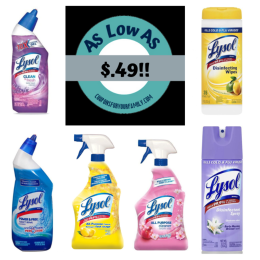 Print these Lysol Coupons and get store deals as low as $.50 each!!