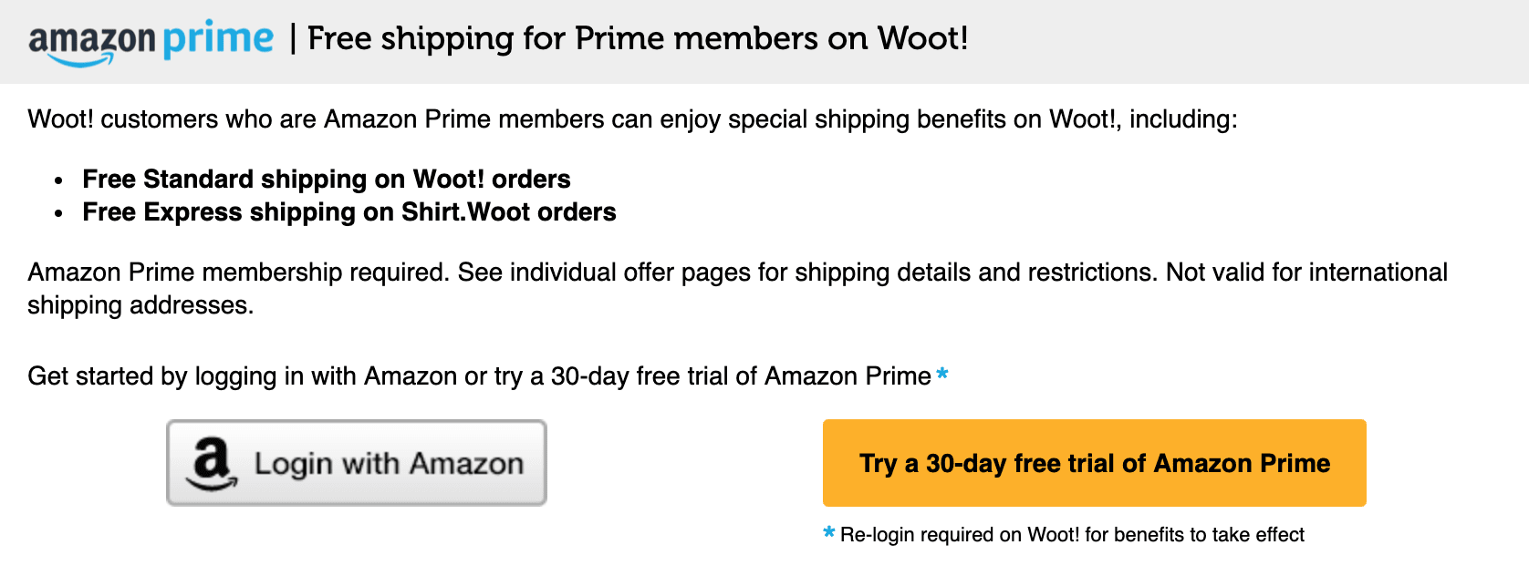 Amazon prime free shipping on Woot purchases
