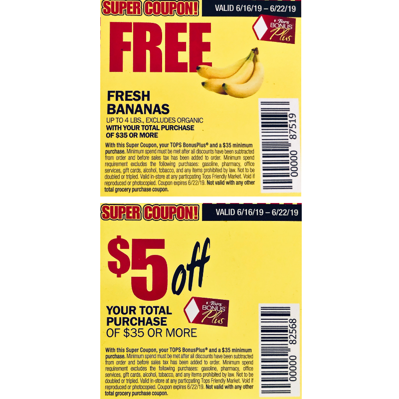 Scan these Tops coupons Free Banana's & 5 off 35 coupon ending