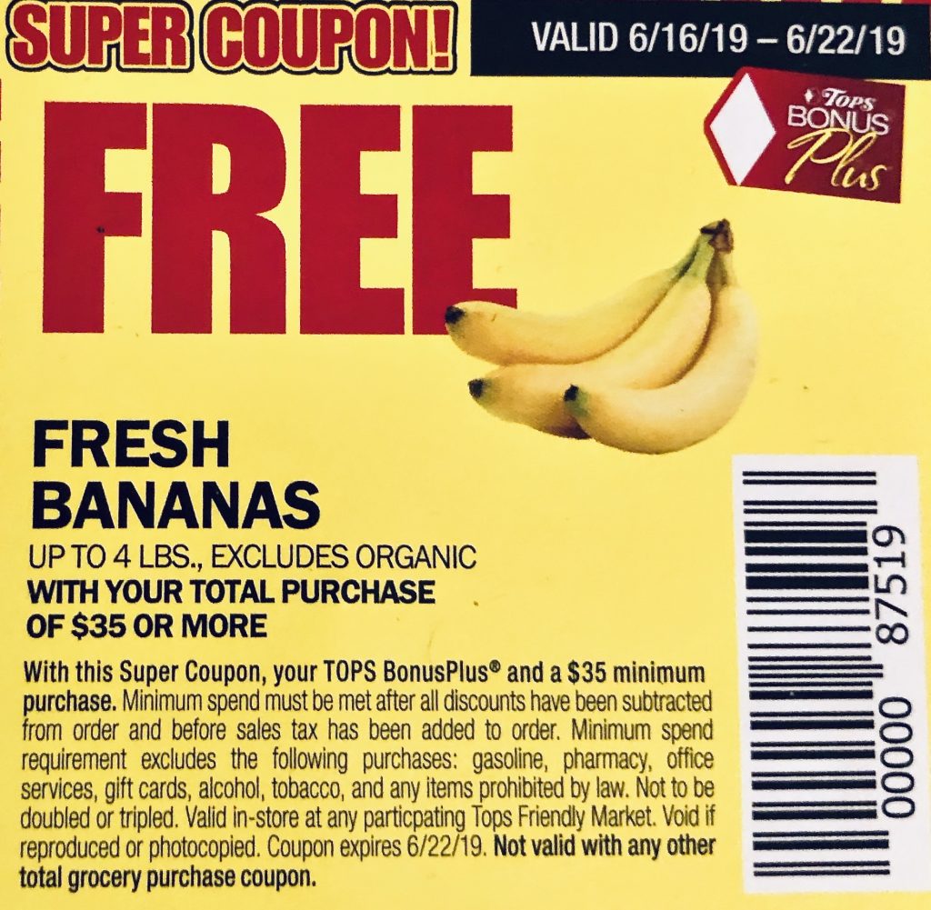 Scan these Tops coupons Free Banana's & 5 off 35 coupon ending
