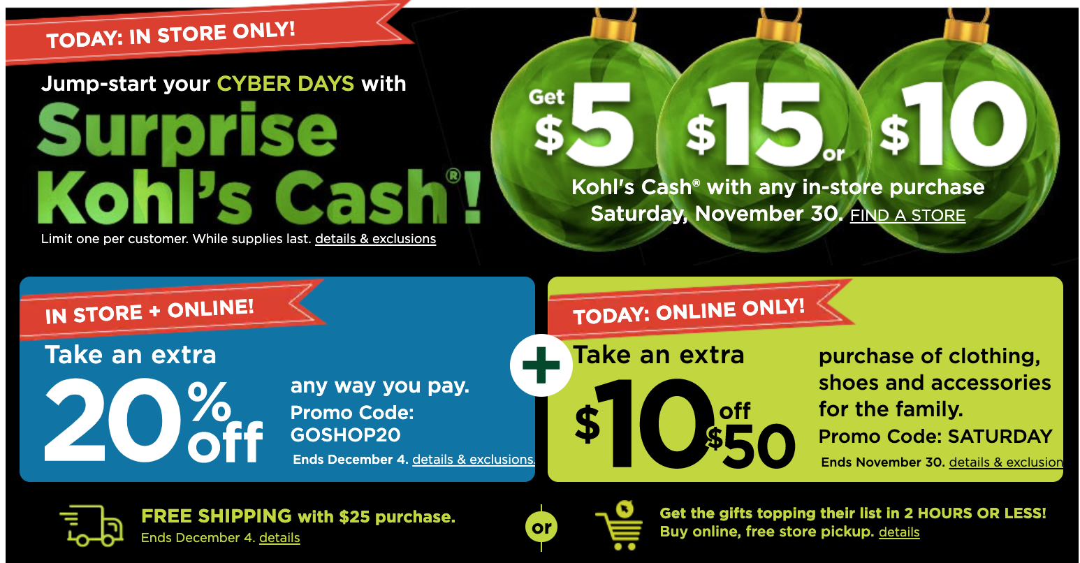 Kohls Cyber Monday WeekEnd Ad 2019 Live NOW Surprise Kohls Cash In Store & Online 10/50