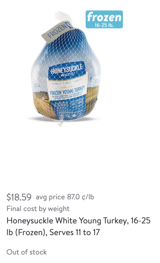 Walmart Honeysuckle Turkey Prices 2021