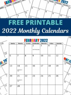 FREE 2022 printable monthly calendars